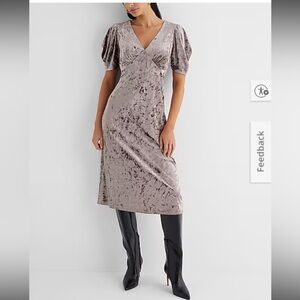 Express Crushed Velvet V-Neck Puff Sleeve Midi Dress. Size Large.